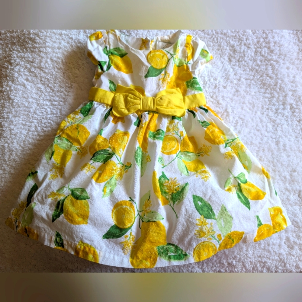 🍋 Gymboree Egg Hunt Lemon Print Cotton Dress w Yellow Bow Toddler Girls 12-18